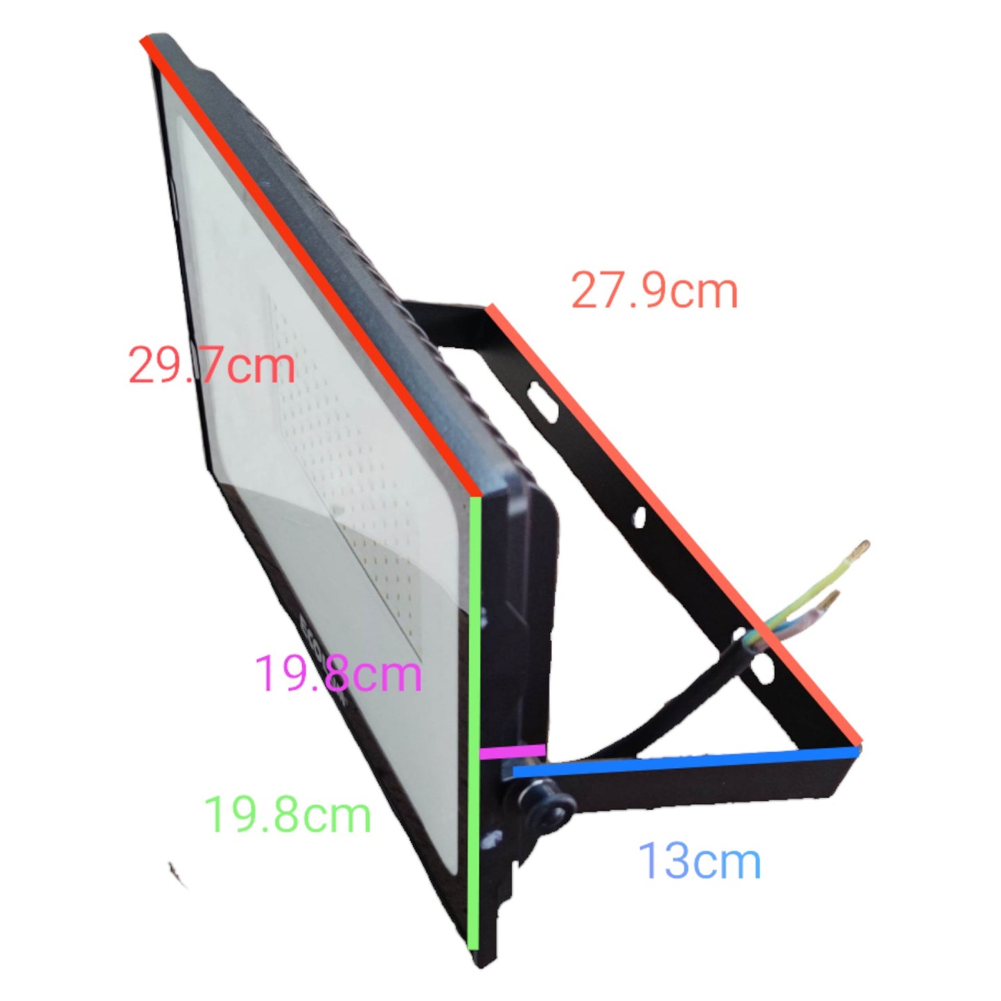 Measurement chart of a rectangular object with dimensions labeled in centimeters.