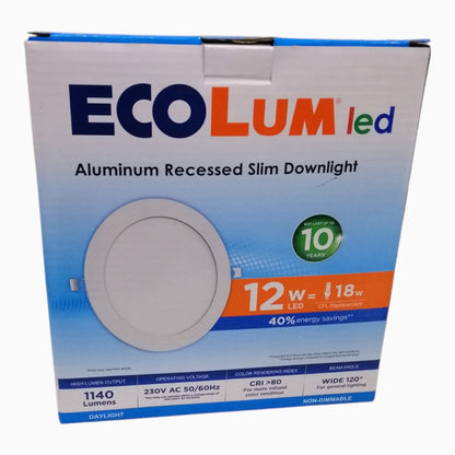 Ecolum 12W LED Aluminum Recessed Silm Downlight Round Daylight 6500K 220V CDL21112DL