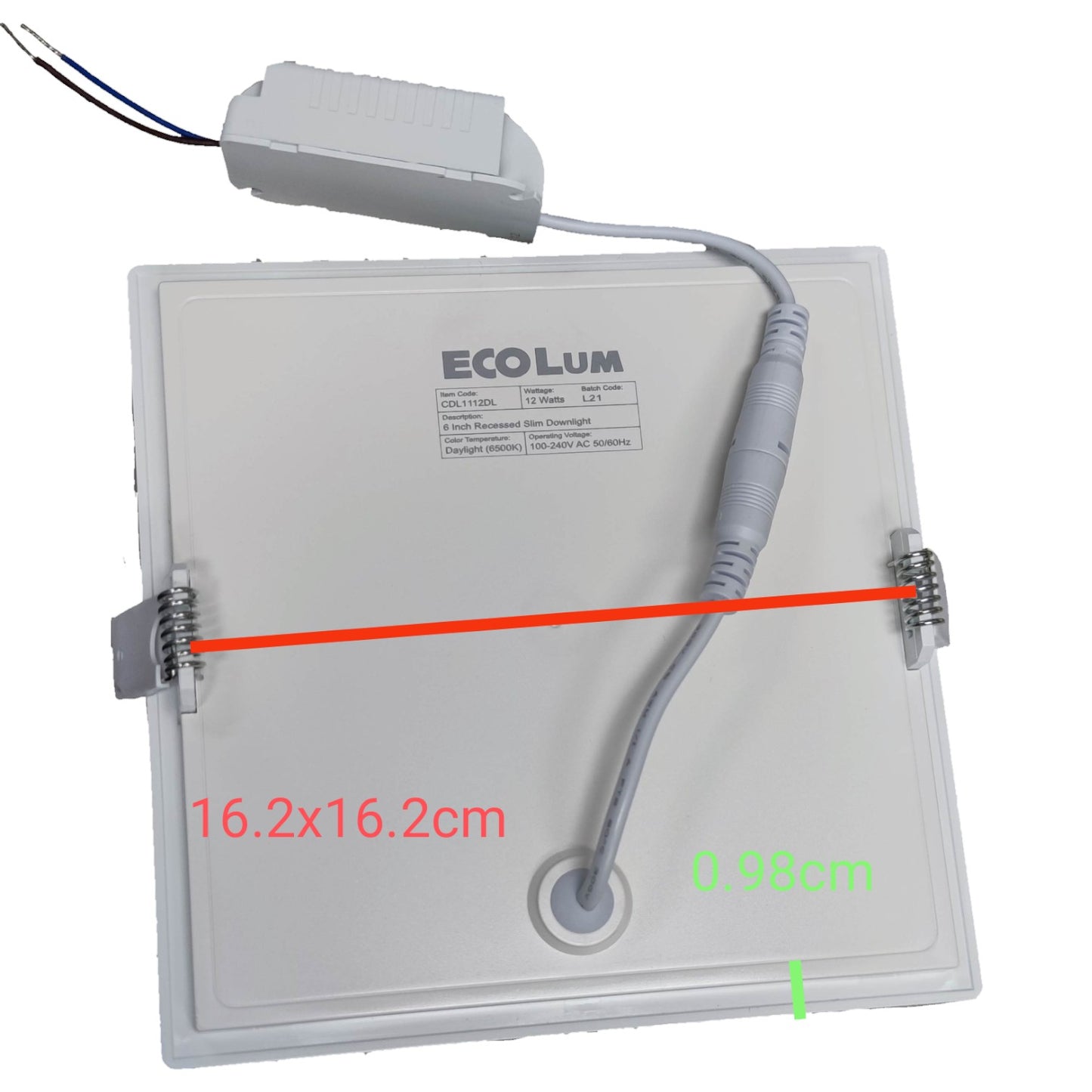 Rectangular electronic component with 'EcoLum' branding on a white background