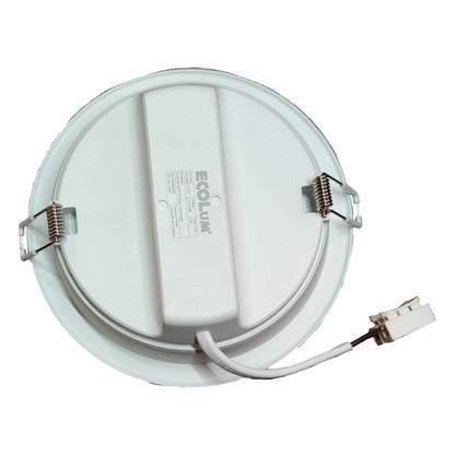 White LED downlight with visible branding on a white background