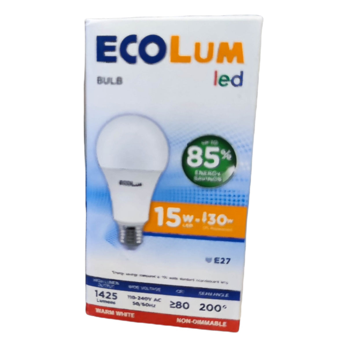 Ecolum LED bulb packaging on a white background
