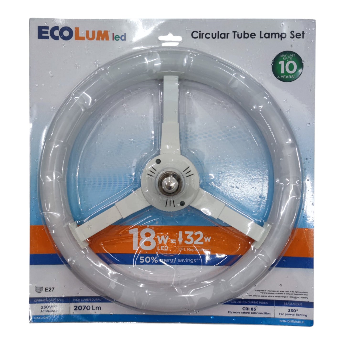 EcoLum LED circular tube lamp set packaging on a white background