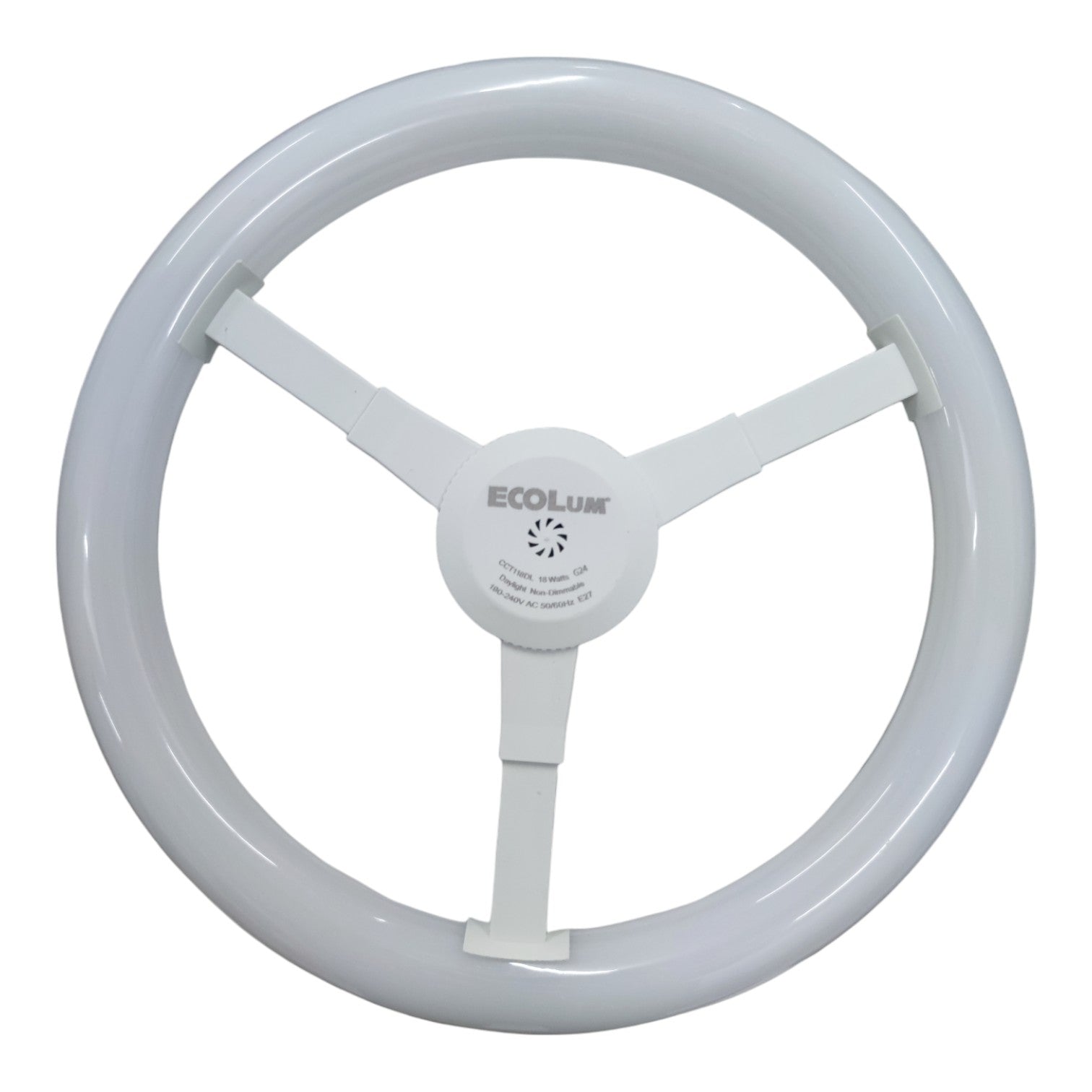 Circular light bulb with 'Ecolum' branding on a white background