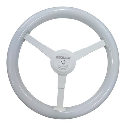 Circular light bulb with 'Ecolum' branding on a white background