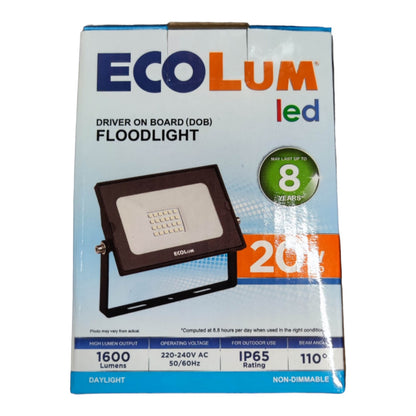 Ecolum LED floodlight packaging on a white background