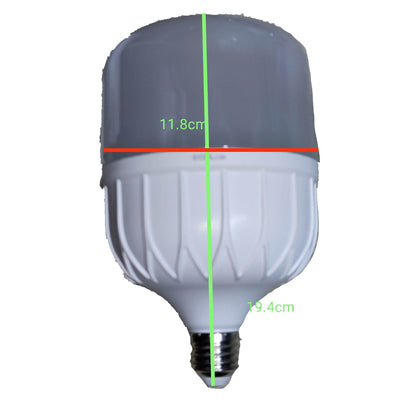 Measurement chart of a light bulb with dimensions on a white background