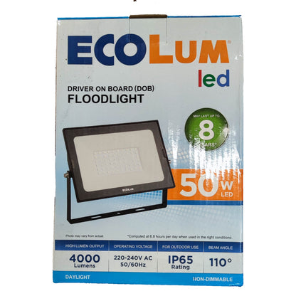 Ecolum LED floodlight packaging on a white background