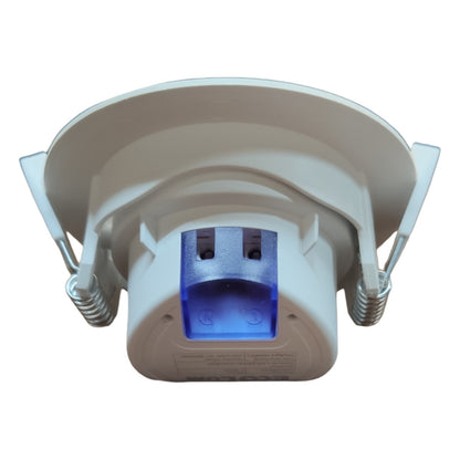 Ceiling light fixture with a blue light on a white background