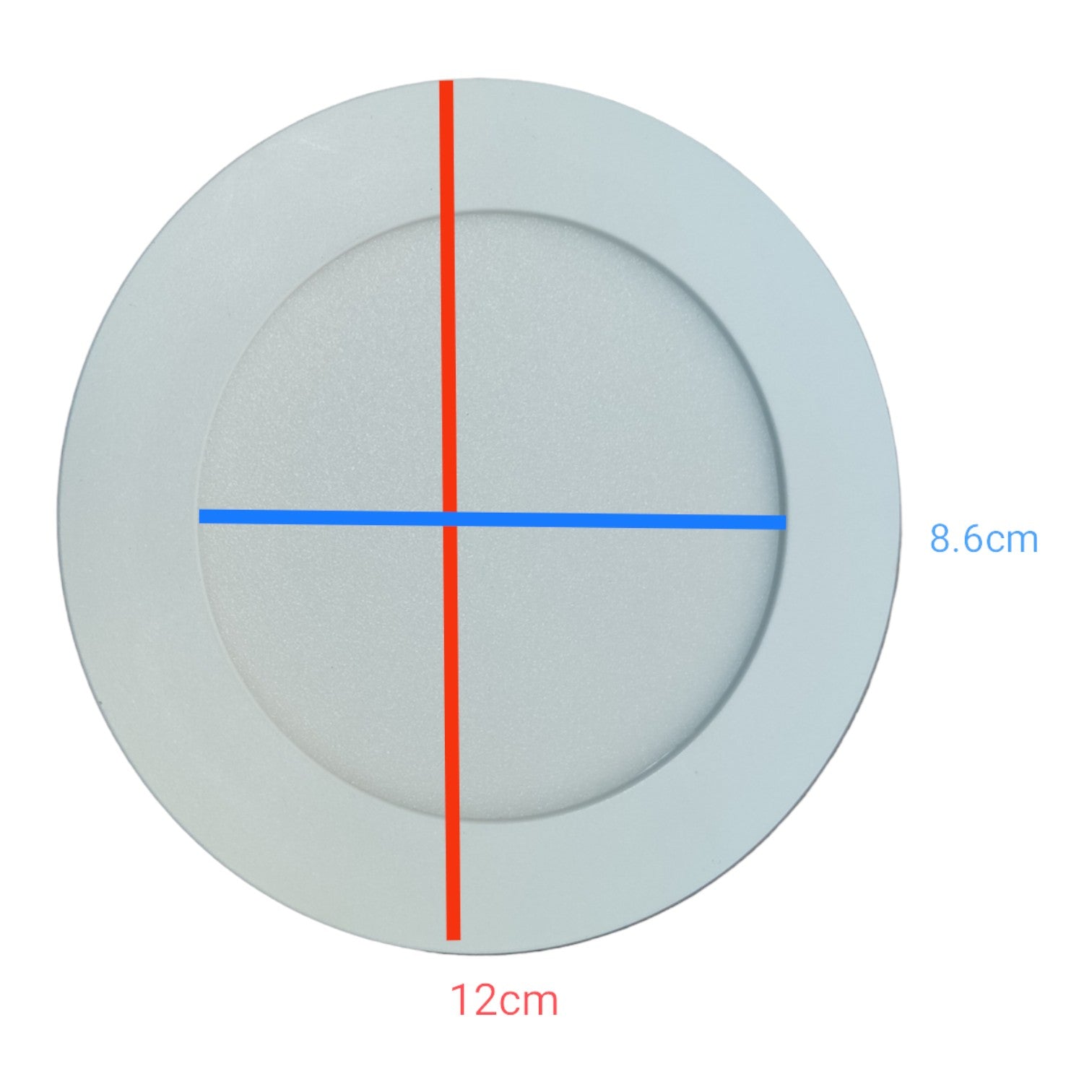 Circular object with measurements on a white background