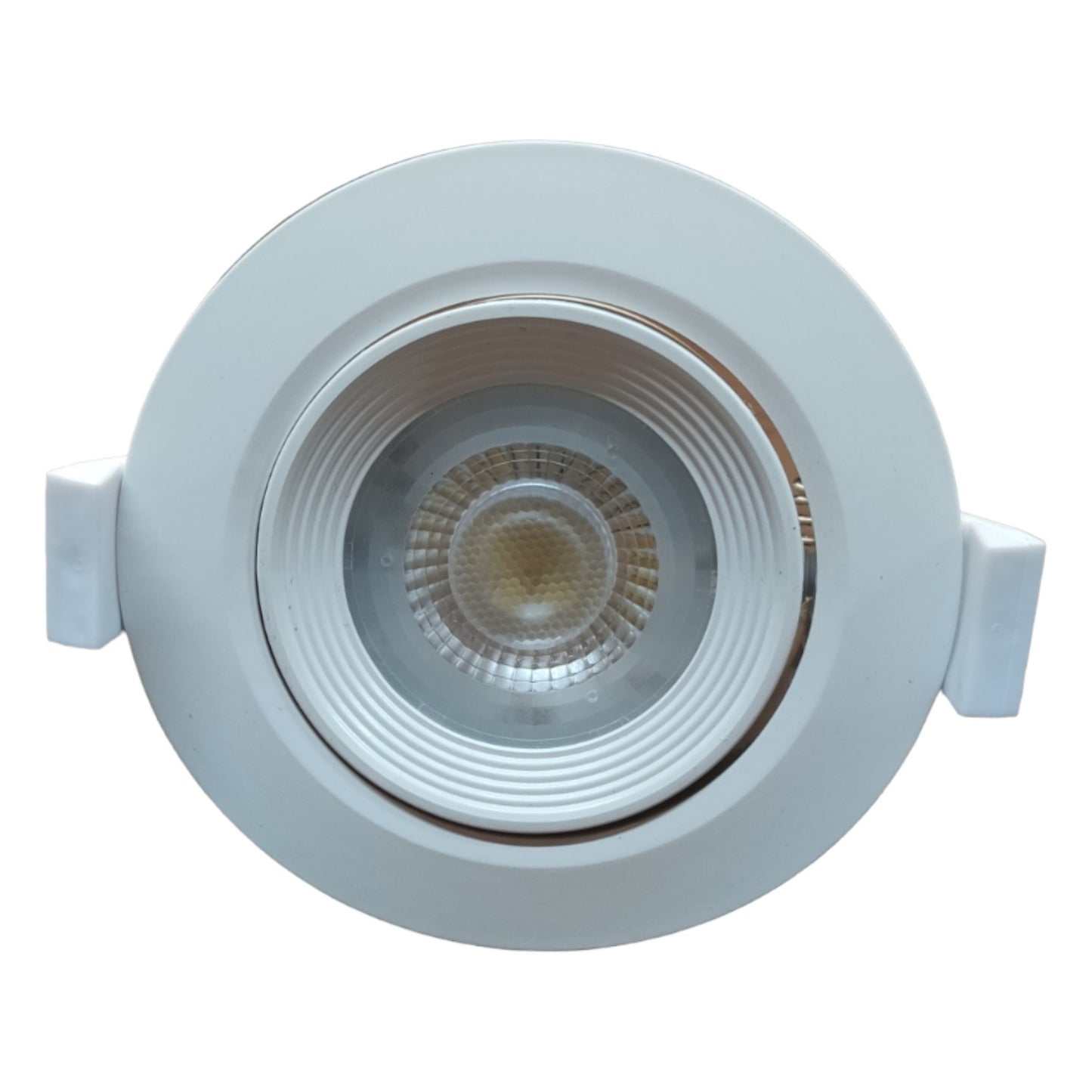White recessed ceiling light on a white background