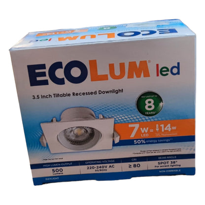 Ecolum 7W LED Tiltable Swivel Recessed Downlight Daylight 6500K 220V 3.5 Inches CDL1407DL