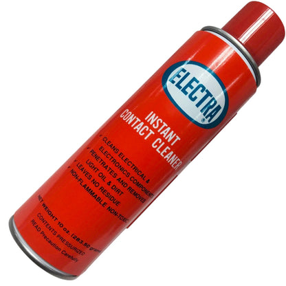 A red aerosol can of Electra Instant Contact Cleaner with a silver cap, shown on a plain white background.