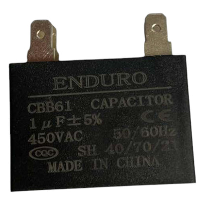 Enduro 1uF 450V CBB61 motor starting capacitor, 2-terminal view