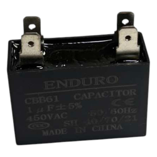 Enduro 1uF 450V CBB61 motor starting capacitor, Enduro brand label