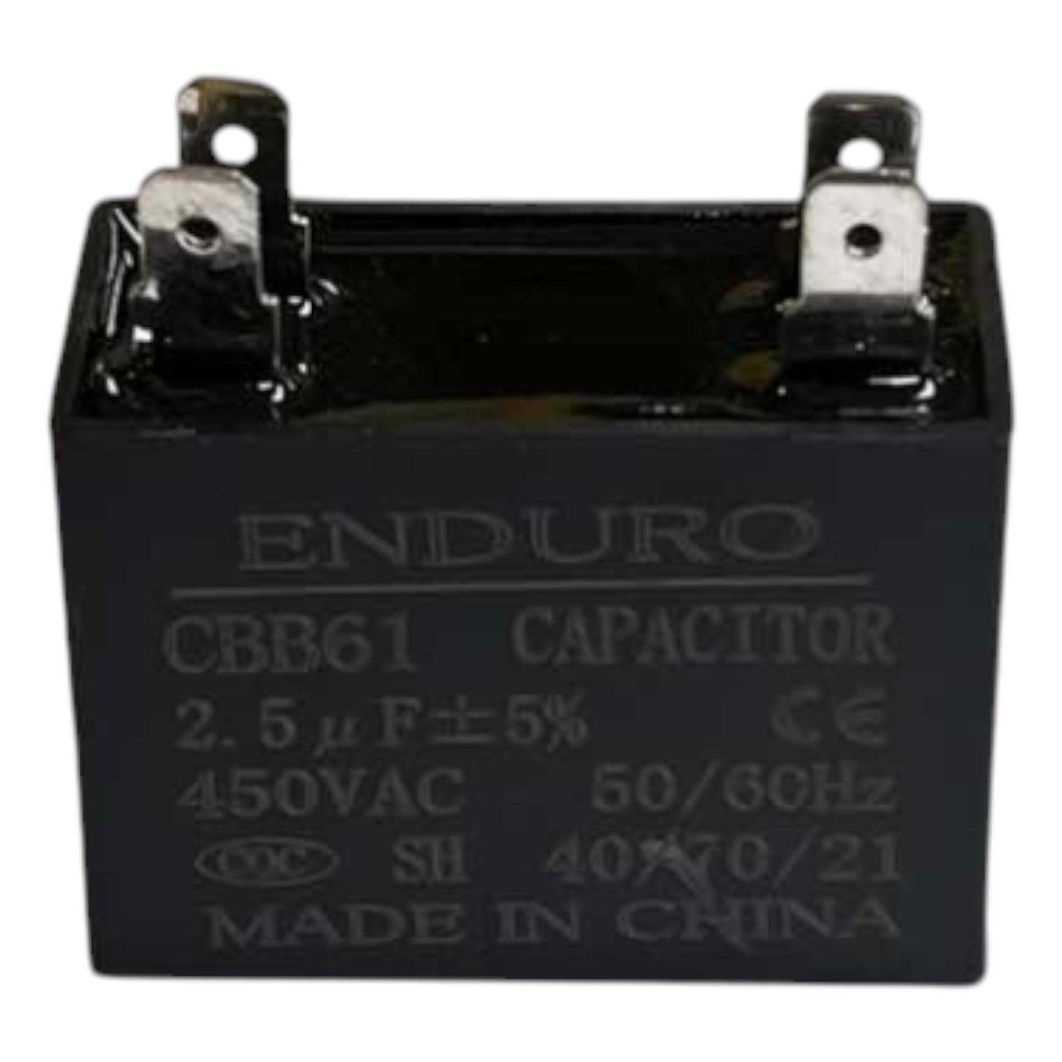 Enduro CBB61 capacitor with specifications on a white background