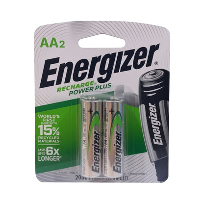 Energizer rechargeable batteries in packaging on a white background