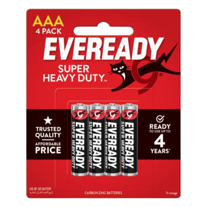 Eveready AAA battery pack on a red background