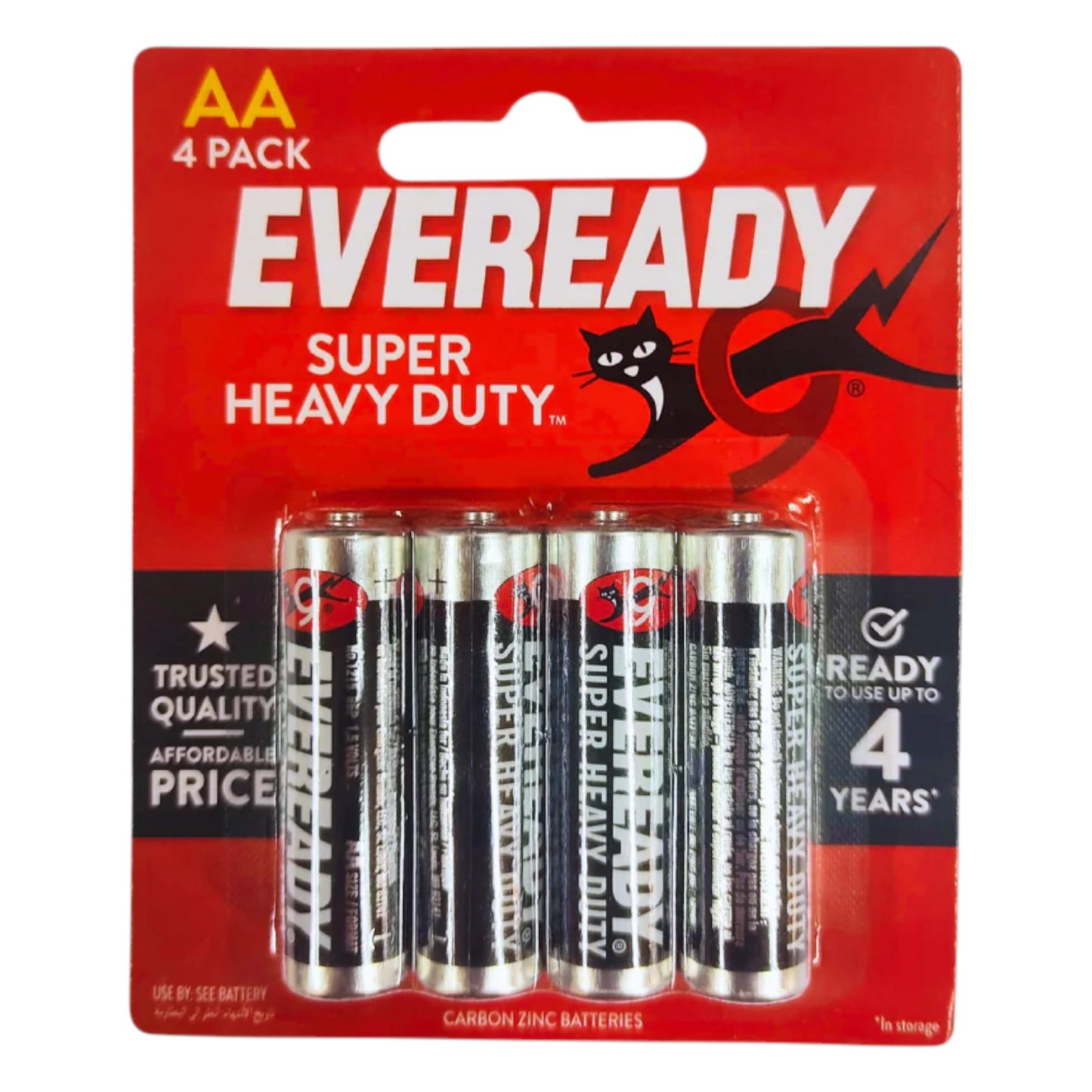 Eveready Super Heavy Duty AA batteries in a 4-pack packaging