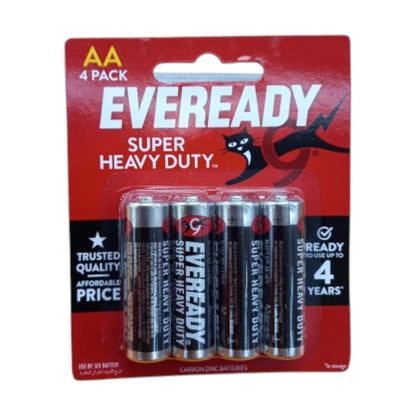 Pack of Eveready Super Heavy Duty AA batteries on a white background