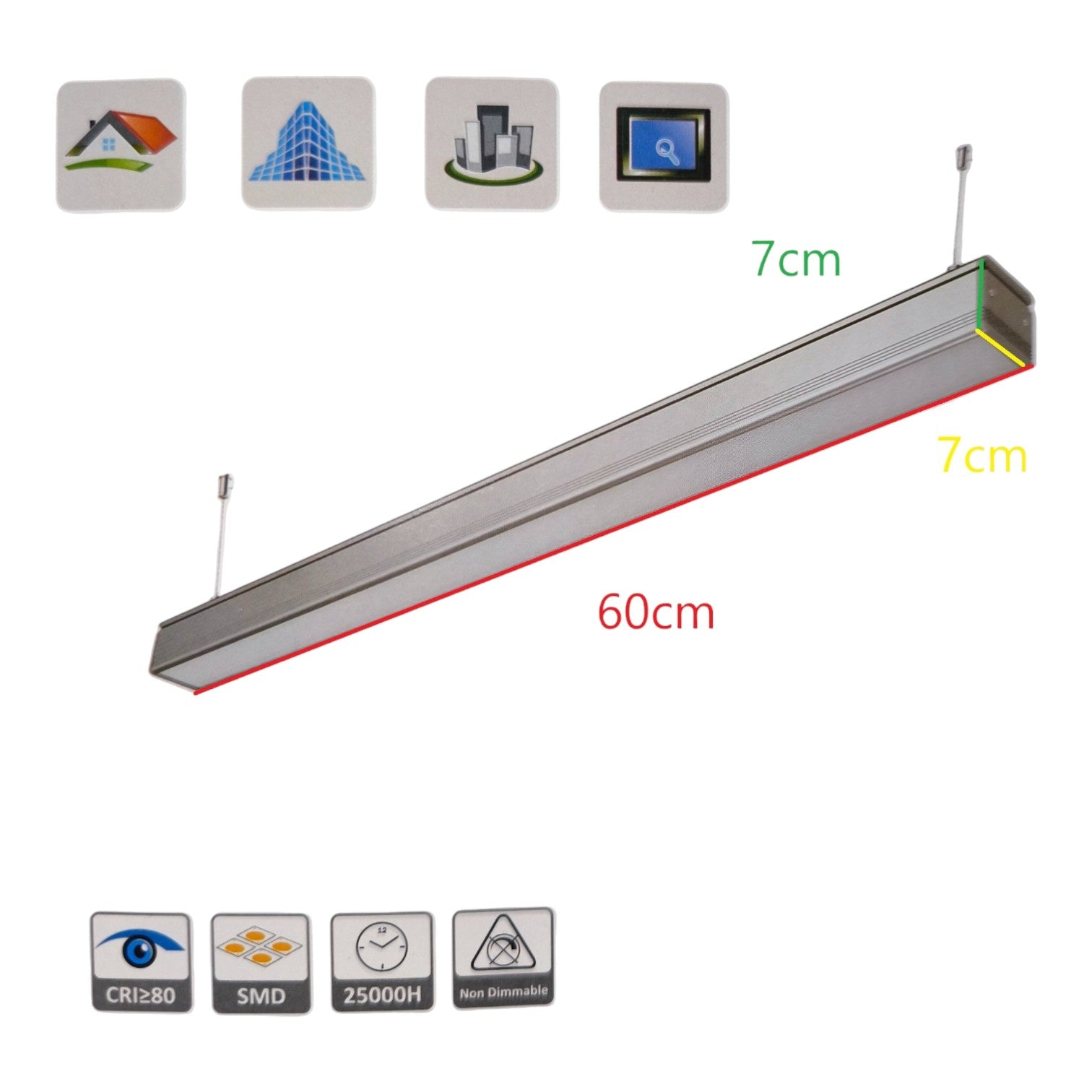 FSL 18W LED Linear Suspension Light 220V Warm White 3000K 1200 Lm Aluminum IP20 120 Beam Angle SSPL3C-18 600mm x 70mm x 70mm Pendant Mounting Electx Electrical Supply