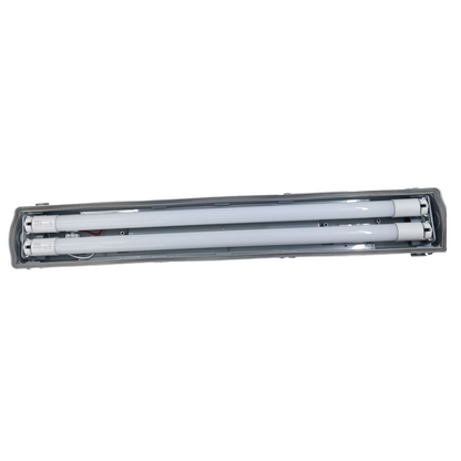 T8 LED tube light fixture on a white background