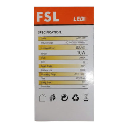 FSL Dimmable LED Bulb 10W 180-265V Warm White Lm830 BA60D-10WW Electx Electrical Supply