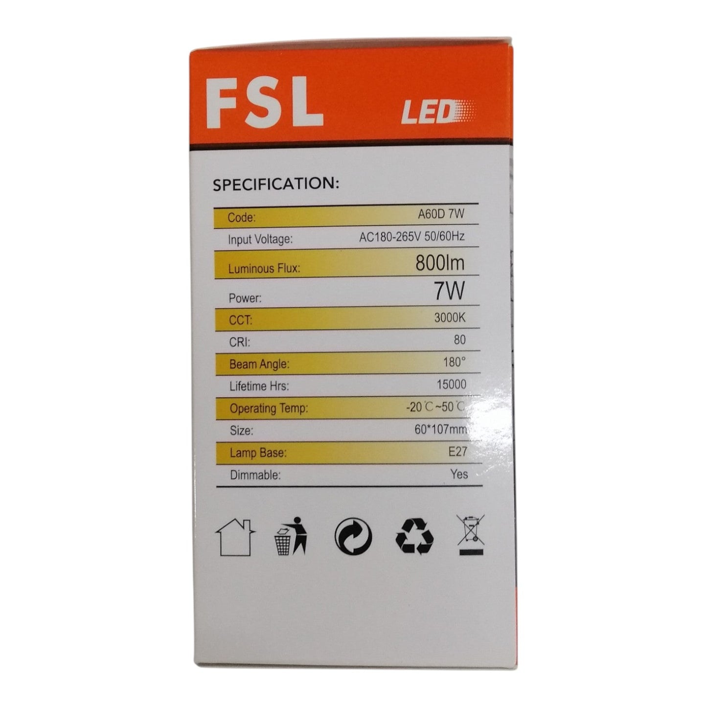 FSL Dimmable LED Bulb 7W 180-265V Warm White Lm500 BA60D-7WW 3000K Electx Electrical Supply