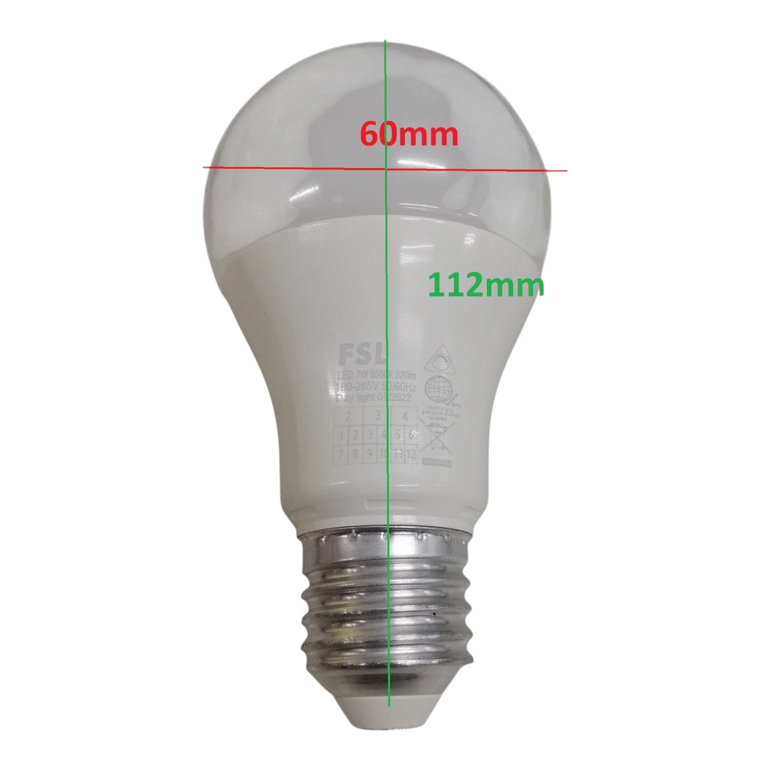FSL Dimmable LED Bulb 7W E27 180-265V Daylight Lm520 BA60D-7DL 6500K Electx Electrical Supply with Measurement