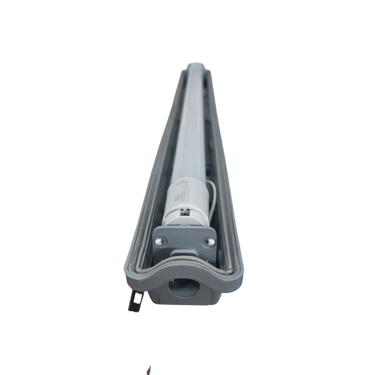 Gray LED light bar on a white background