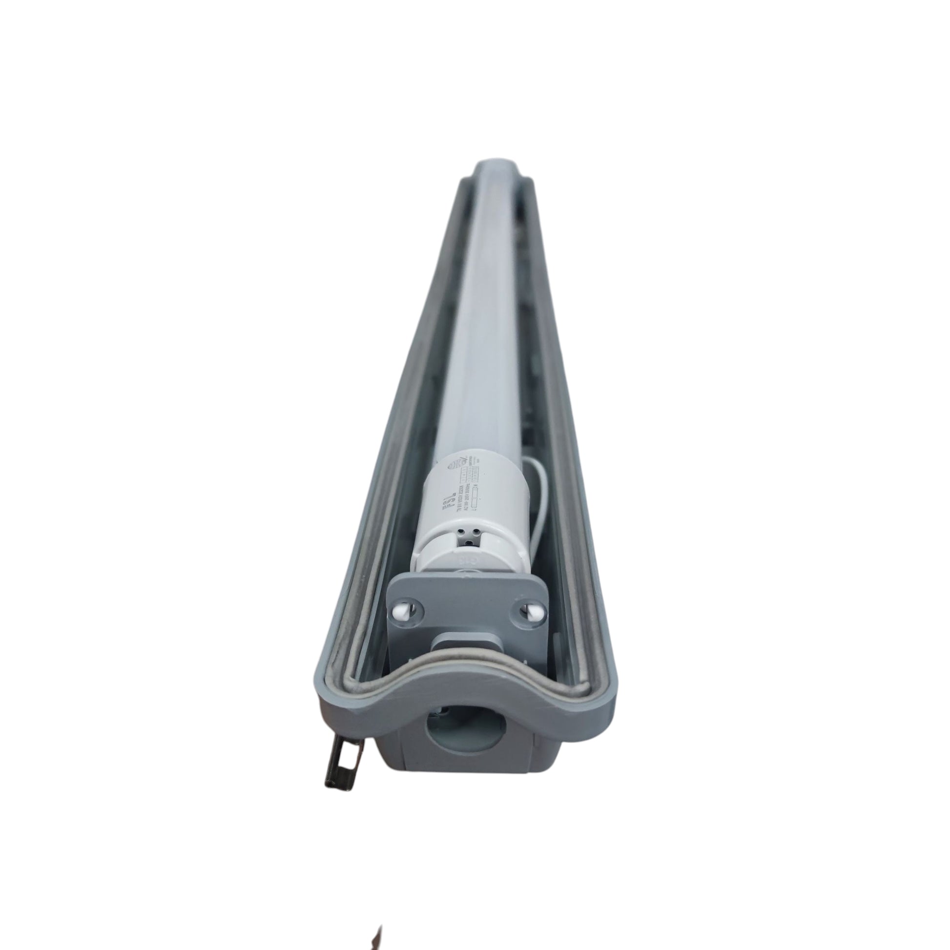 Gray LED light bar on a white background