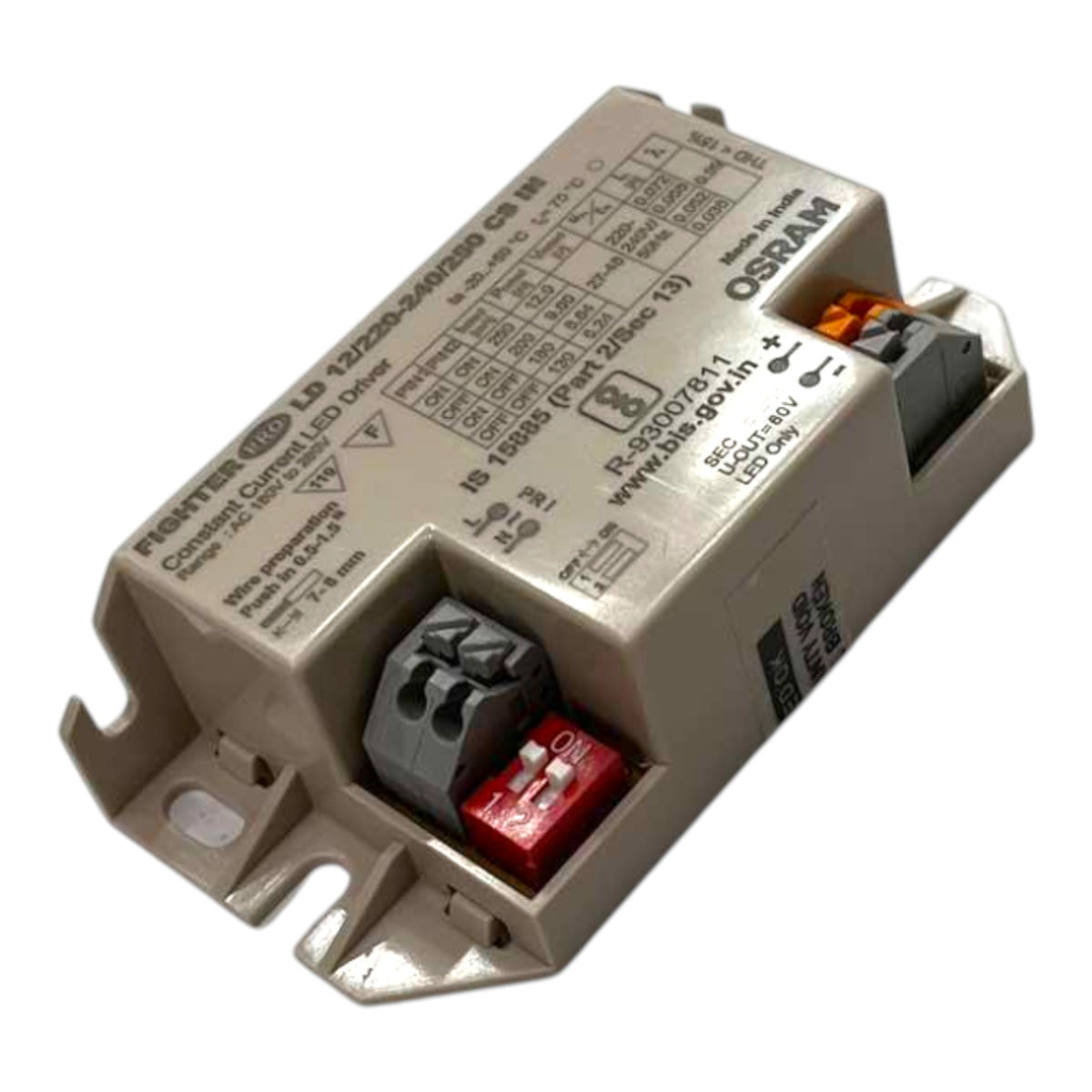 An industrial electronic module, specifically a Pirotech LD S2220-300/20-400 CA III driver with an OSRAM RAM chip, shown on a plain white background.