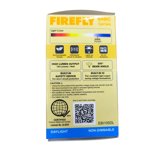 Firefly 5W LED Lamp E27 220V Daylight 6500K EBI105DL Electx Electrical Supply