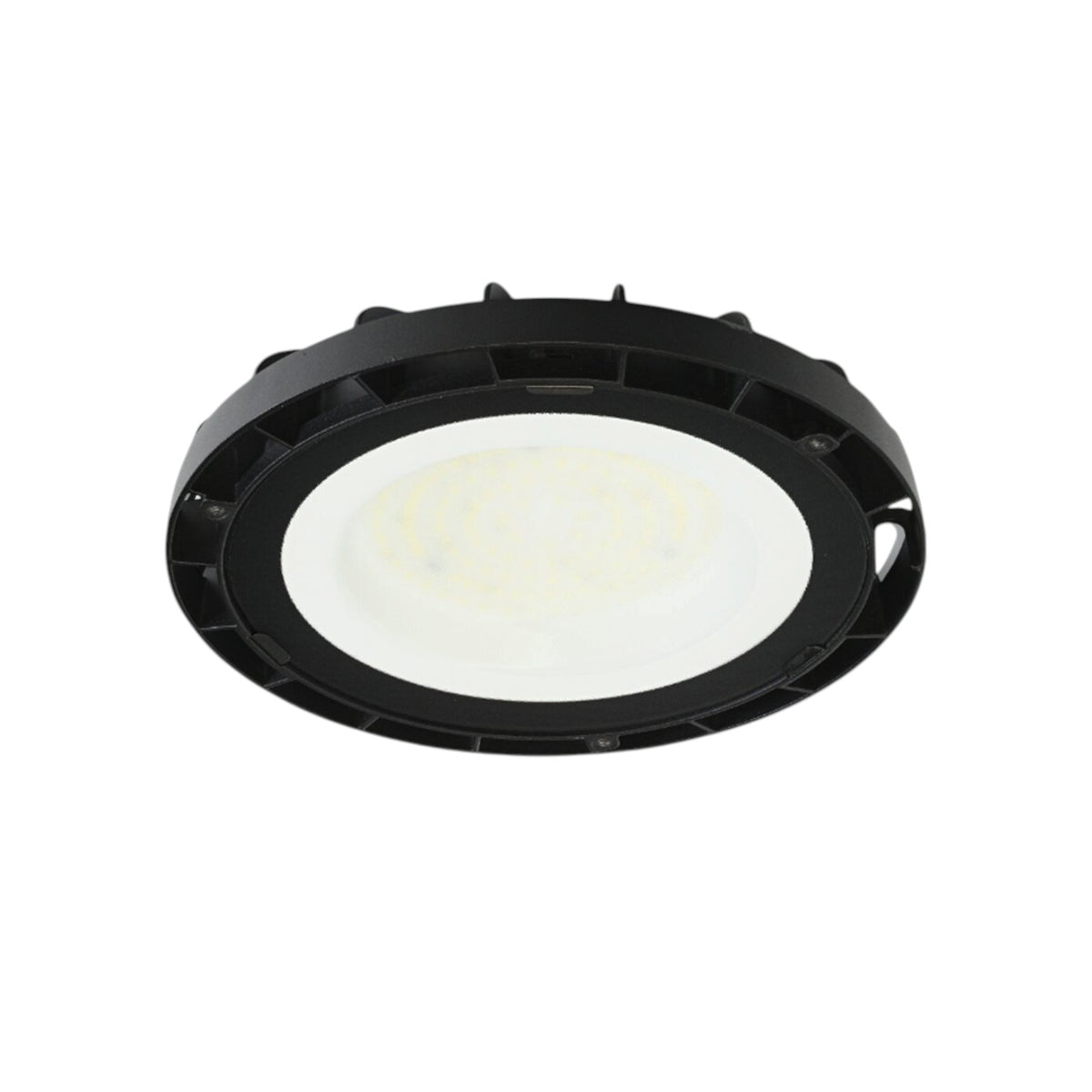A round black LED ceiling light fixture with a white diffuser, shown against a plain white background.