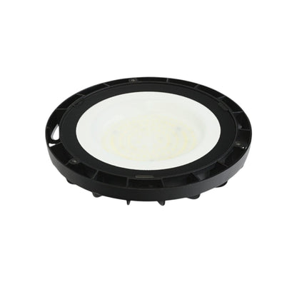 A round black LED light fixture with a white diffuser, shown from a top-down perspective on a solid white background.