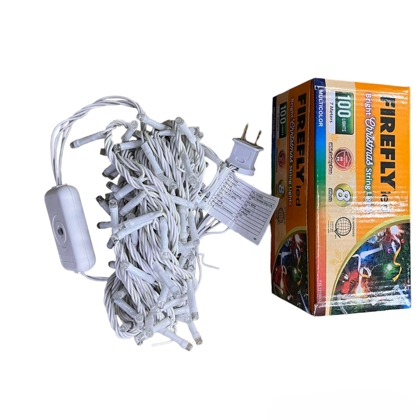 Firefly 100 LED Bulb Christmas Light Multi Color 7 Meters 7W  220V Indoor Max of 20 Connection White Wire 8 Effects FXL13100CL Electx Electrical Supply 8