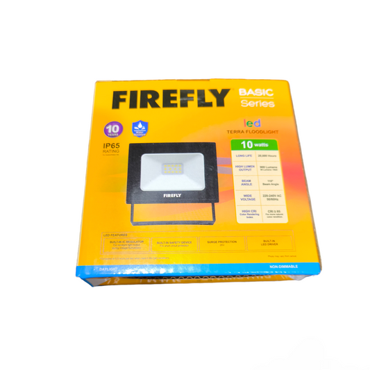 Firefly LED flood light packaging on a white background