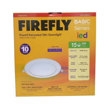 Firefly Basic Series LED round recessed slim downlight packaging on a white background