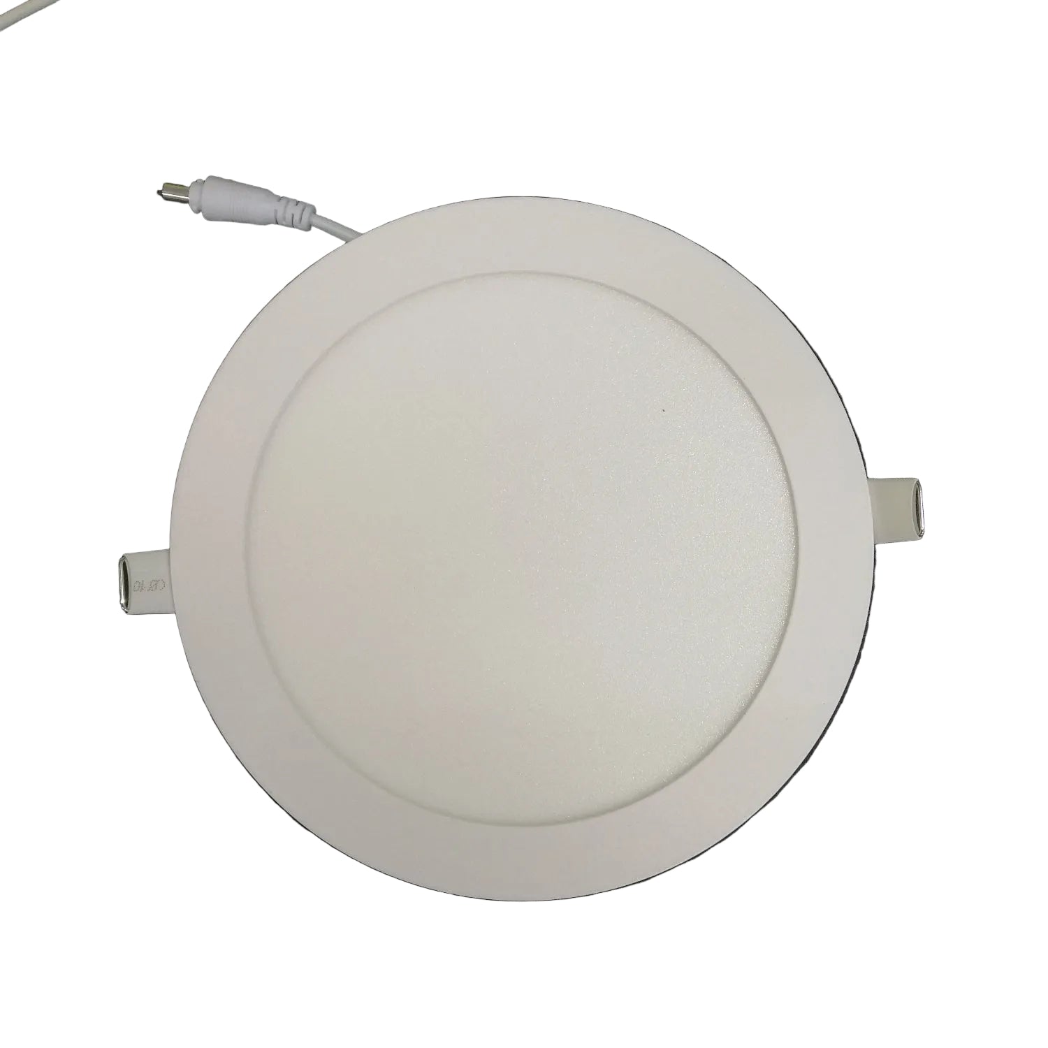 Round LED panel light with cable on a white background