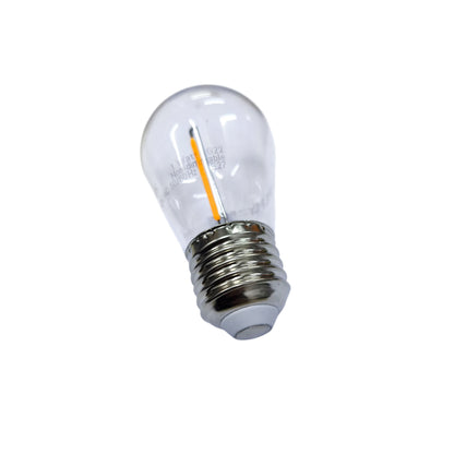 Clear light bulb with metal base on a white background