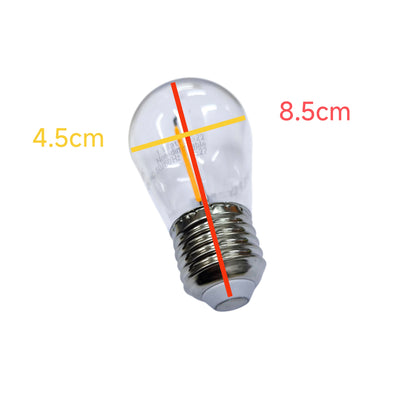 Clear light bulb with measurements on a white background