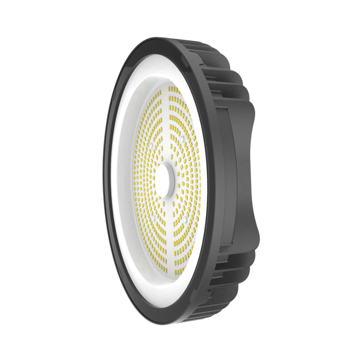 A circular LED light fixture with a black outer frame, white inner ring, and a yellow-gold LED array in the center, shown on a plain white background.