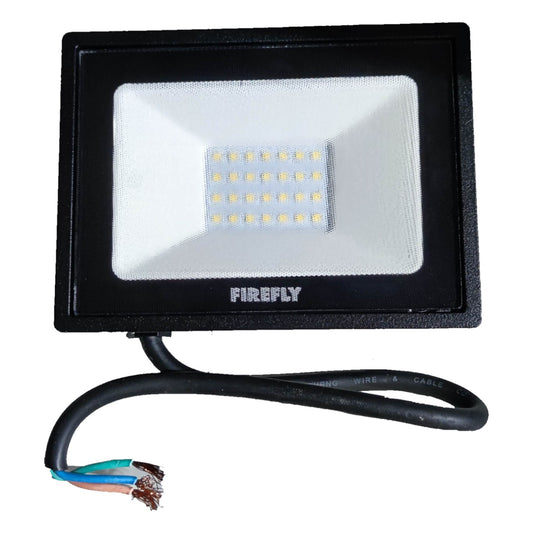LED flood light with 'Firefly' branding on a white background
