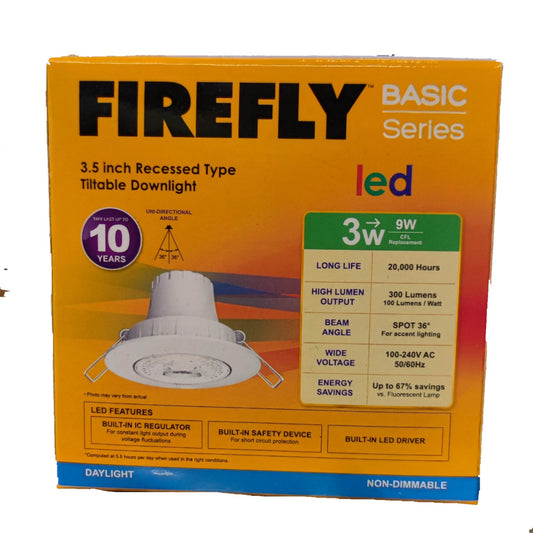 Firefly 3.5 Inches LED Downlight Swivel Type Round 220V Tiltable Available in Daylight and Warm White 3W or 5W EDL2505 EDL2503 - front view