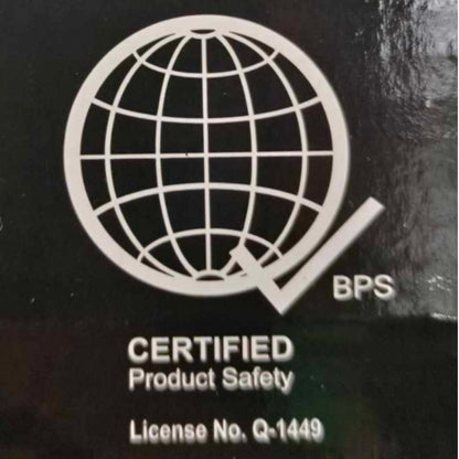 Certified Product Safety logo with globe and text on a dark background