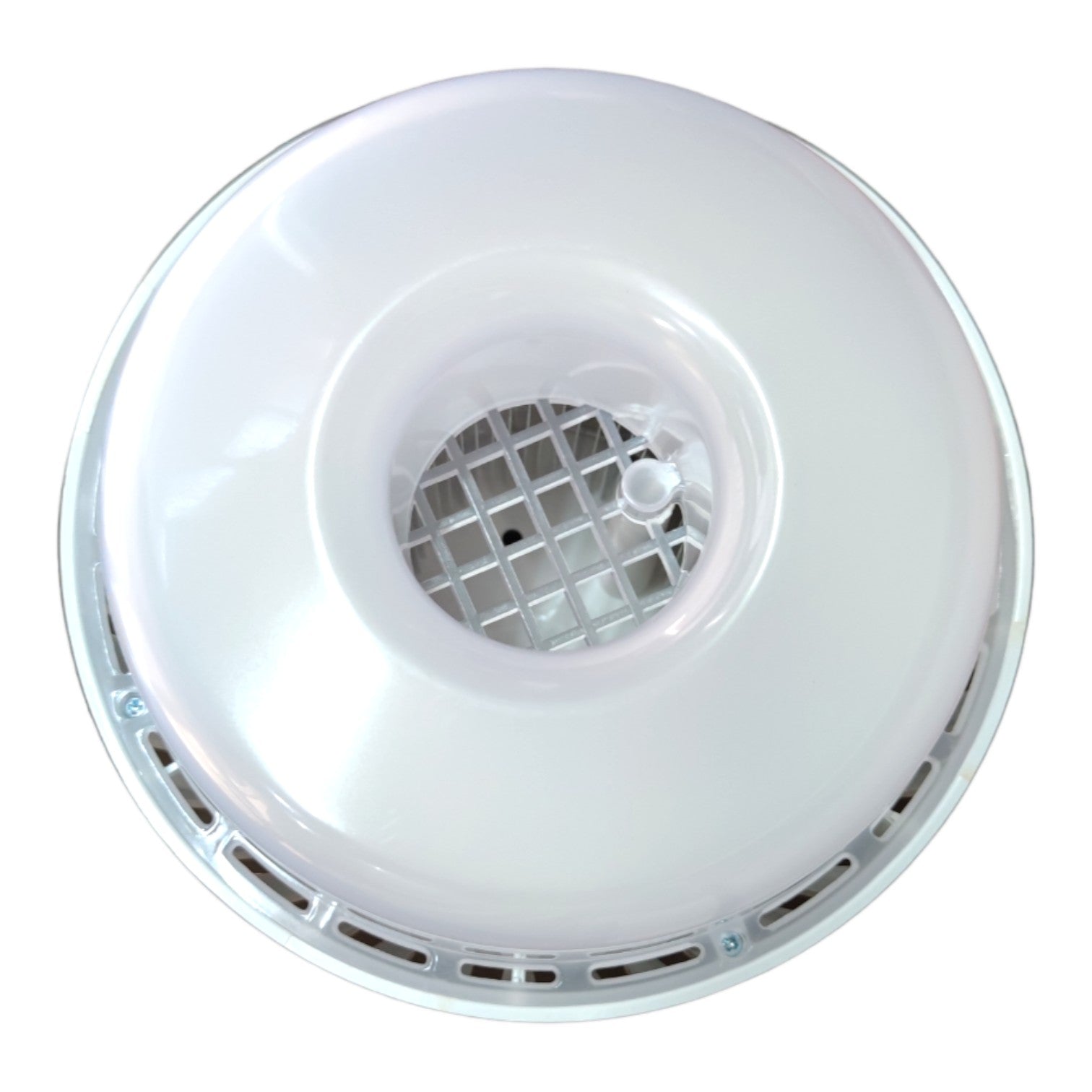 A white circular ceiling light fixture with a central grid grille and ventilation slots along the bottom rim, shown against a plain white background.