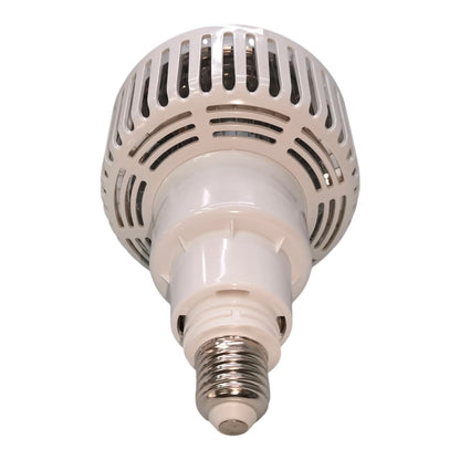 A white LED grow light bulb with a ribbed cylindrical heat sink and a silver-colored E27 screw base, shown against a plain white background.