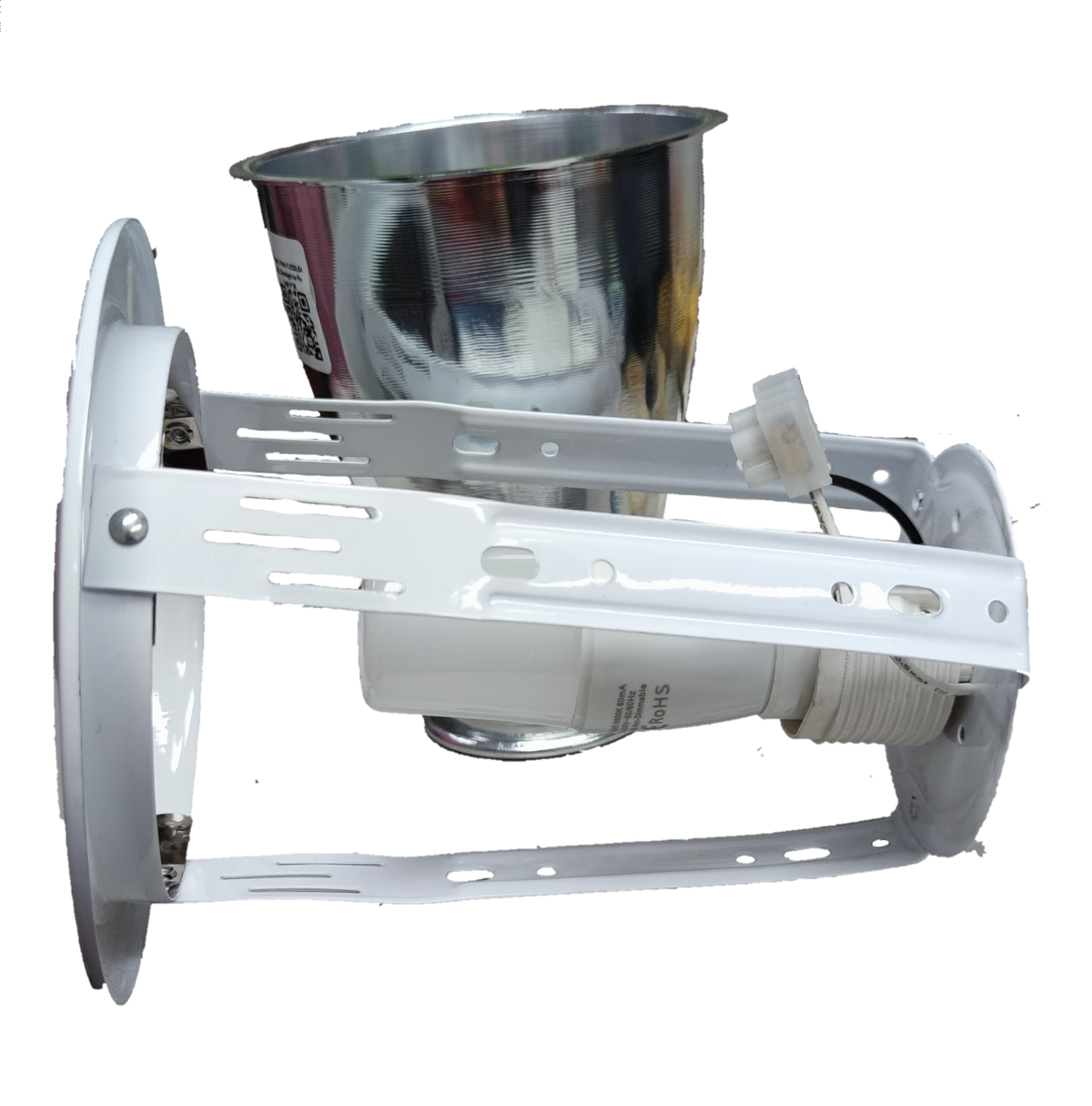 Omni & Firefly 4 inch LED pinlight housing with white adjustable mounting brackets and reflective interior