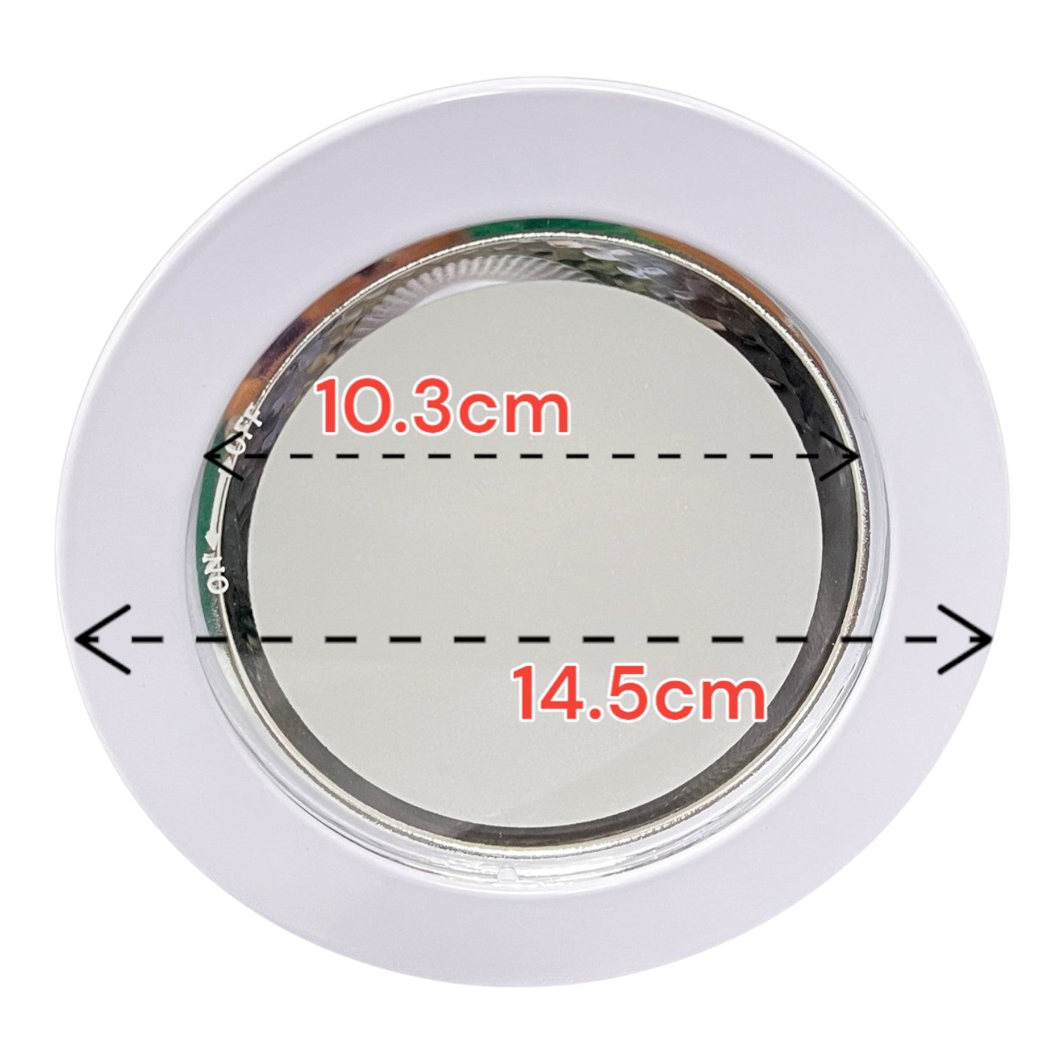 Round component with measurements 10.3cm and 14.5cm on a white background