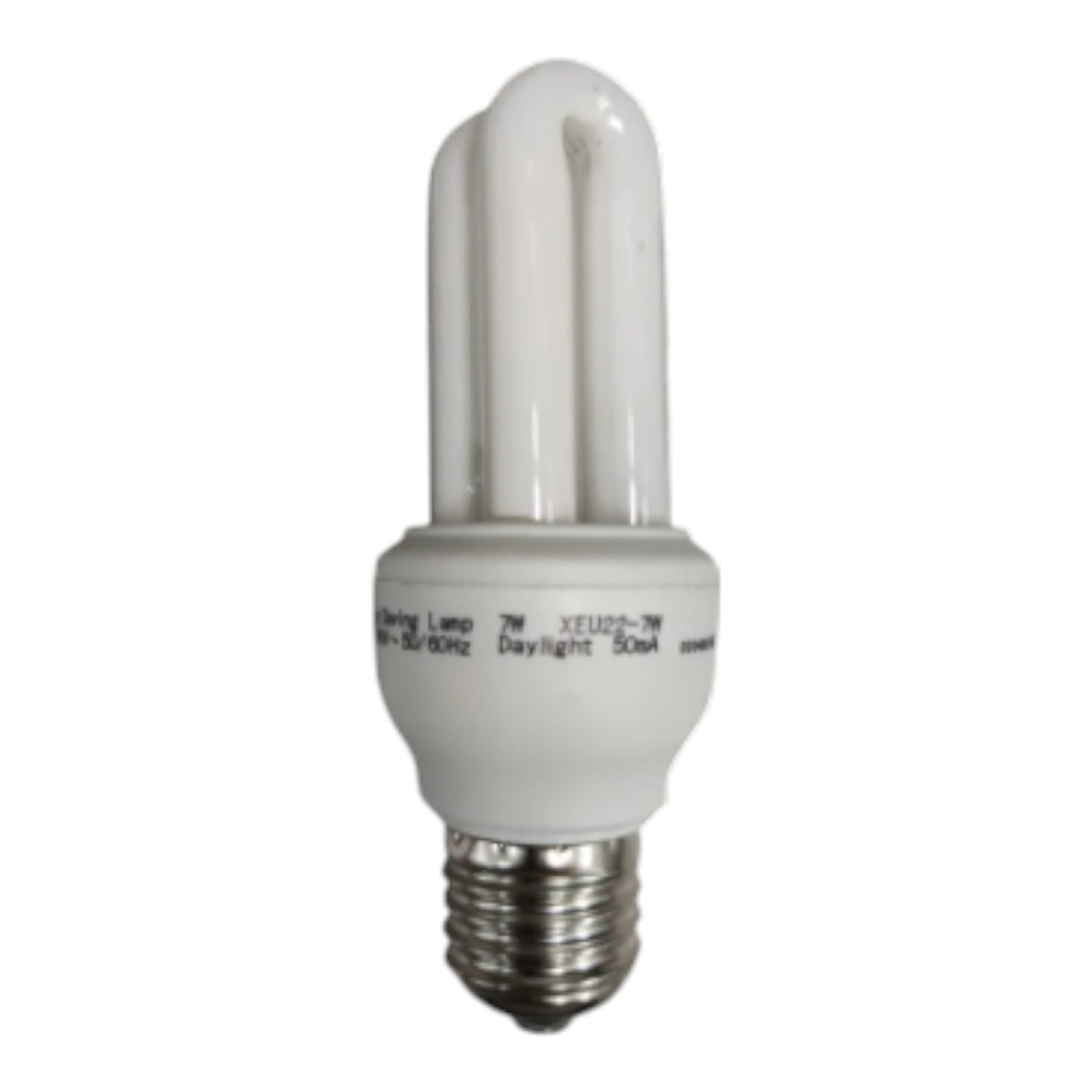 Compact fluorescent light bulb on a white background Firefly 7W Daylight 6500K CFL E27 220V 2U XEU22-7WDL Electx Electrical Supply