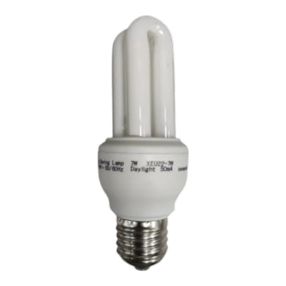 Compact fluorescent light bulb on a white background Firefly 7W Daylight 6500K CFL E27 220V 2U XEU22-7WDL Electx Electrical Supply
